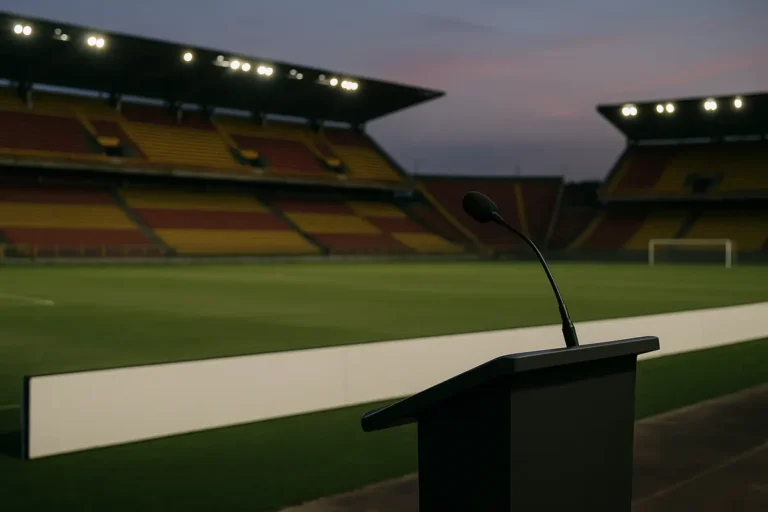 Empty sponsor board at a football stadium representing Chile's unregulated betting sponsorship debate