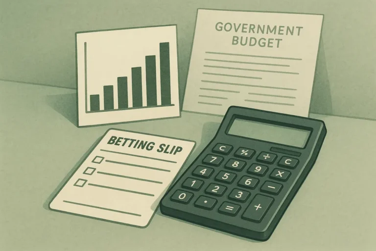 Betting slip, calculator and rising bar chart illustrating a gambling tax increase in Ireland