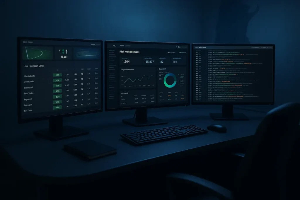 Trading and risk management screens representing a sportsbook going live with an operator partner