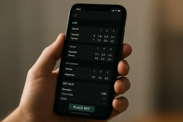 Smartphone displaying a redesigned mobile sportsbook interface with horizontal match carousels and a bet slip
